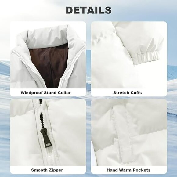 NWT Men’s Large White Puffer Coat – Windproof Insulated Down Alternative Jacket - Picture 5 of 5